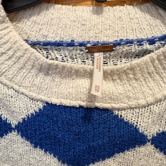 Free People Cozy Multi-Color Argyle Crewneck Sweater - Blue, Red, Purple - Picture 3 of 5